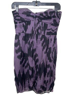 Shoshanna Strapless Mini Dress Size 2 Purple Black Silk Pleated Party Formal